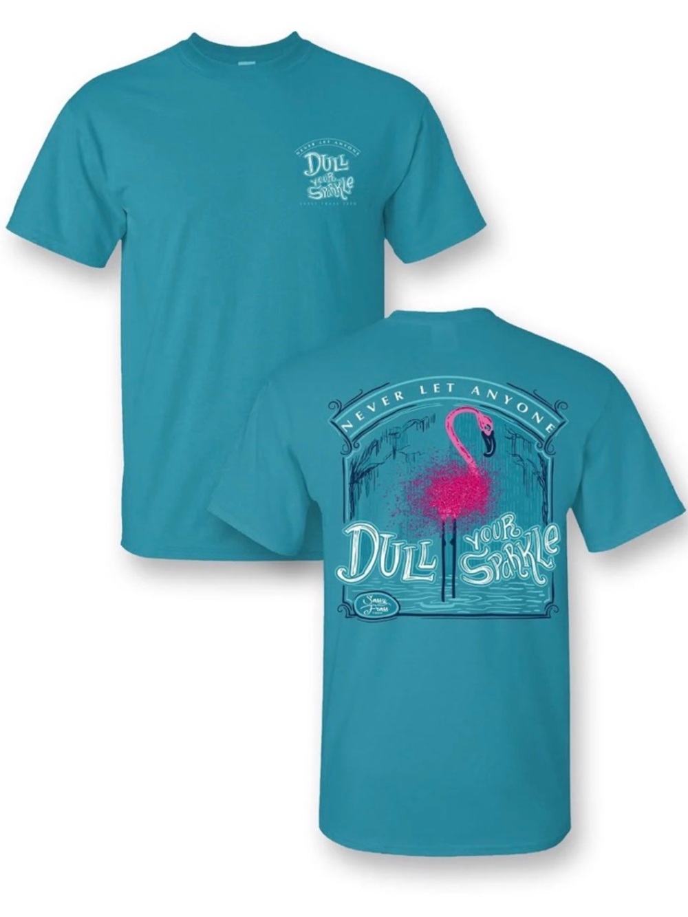 Golden Teal 'Never let Anyone Dull Your Sparkle' Graphic Flamingo Tee